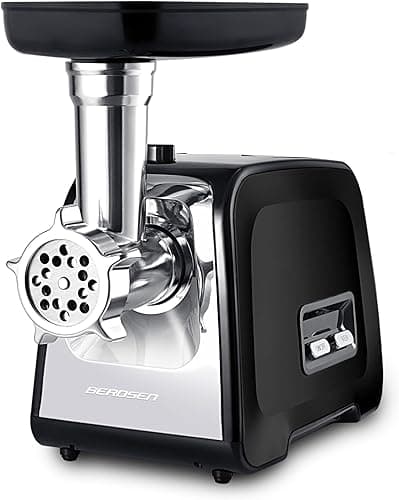 Berdsen Elektryczna Maszynka do Mięsa Zestaw z Akcesoriami Szatkownica Rozrabniacz Nasadka Masarska 450/1200W Czarny