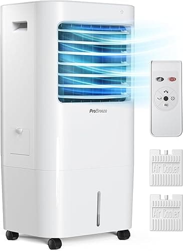 Pro Breeze Przenośny Klimatyzer 4w1 – Klimator Ewaporacyjny z Nawilżaczem, Oscylacją, Zdalnym Sterowaniem, 3 Prędkości, Timer 7h, Tryb Nocny, Zbiornik 10L, Biały