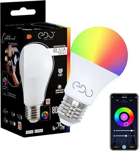 EDO RUVA Żarówka Smart RGB CCT E27 Inteligentna LED WiFi 9W Ściemnialna Zdalne Sterowanie Aplikacja TUYA 2700-6500K 806 Lumen Smart Home Alexa Kolorowa Żarówka Energooszczędna 1 sztuka