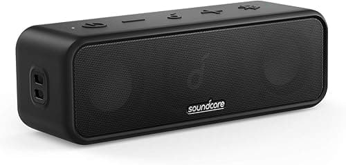 Soundcore 3 od Anker to głośnik Bluetooth ze stereo dźwiękiem(odnowiona), przetwornikami z czystą tytanową membraną, 24-godzinnym czasem odtwarzania, wodoodpornością IPX7 i technologią Bluetooth 5.0