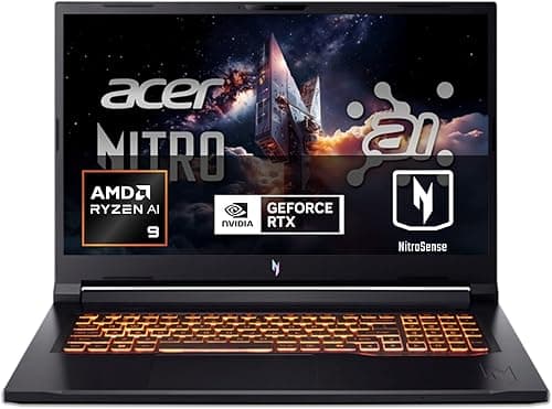 acer Nitro V 17 AI ANV17-61, Laptop Gaming 17.3", Full HD IPS (AMD Ryzen AI 9 365, 32 GB RAM, 1024 GB SSD, GeForce RTX 5070, Bez systemu operacyjnego), Czarny, Klawiatura QWERTY Hiszpański