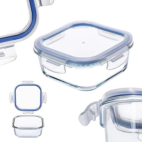 KADAX Pojemnik na żywność szklany kwadratowy 1100 ml z pokrywką, szczelne zamknięcie utrzymuje świeżość, można myć w zmywarce, do przechowywania w lodówce