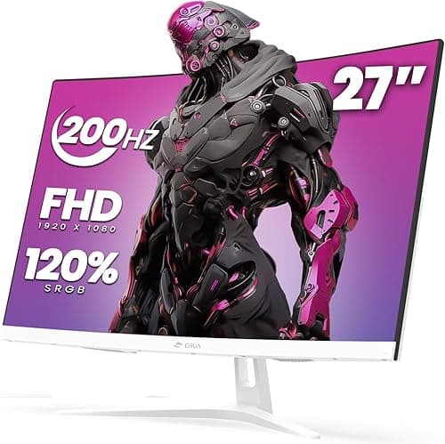 CRUA Zakrzywiony monitor do gier, FHD 1920 x 1080P, 165 Hz / 200 Hz, monitor komputerowy 1800R, ekran VA, 99% sRGB, obsługuje AMD FreeSync, niebieski filtr światła, HDMI i DP, montaż ścienny - biały