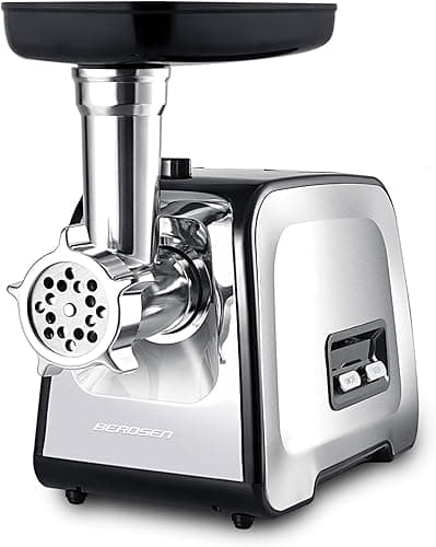 Berdsen Elektryczna Maszynka do Mięsa Zestaw z Akcesoriami Szatkownica Rozrabniacz Nasadka Masarska 450/1200W Srebrny