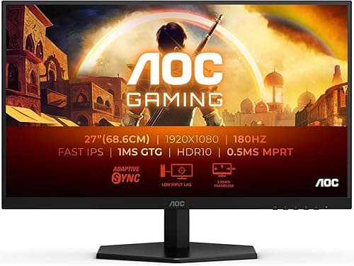 AOC Gaming 27G42E - 27-calowy monitor FHD, 180 Hz, 1 ms, FreeSync Prem., Comp. G-Sync, HDR10 (1920 x 1080, HDMI, DisplayPort) Czarny