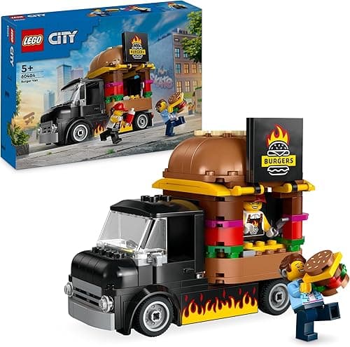 LEGO City Ciężarówka z burgerami, Ciężarówka-Zabawka do Zbudowania dla 5-latka, Zestaw Dla Fana Zabawek Kuchennych i Zabawy z Wyobraźnią, Prezent dla Dziewczynki i Chłopca od 5 lat, 60404