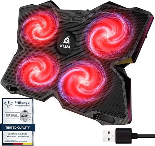 KLIM Wentylator chłodzący do laptopa – ponad 500 000 sprzedanych jednostek – nowość 2024 – wydajna – szybki proces chłodzenia – 4 wentylatory PC Notebook PS4 wentylowany stojak na laptopa – czarny