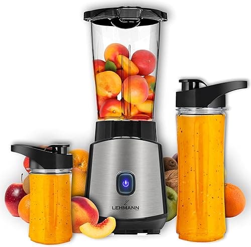 Lehmann Blender kielichowy Smoofit, blender do Smoothie 1200W, kielichowy, tworzywowy,mocny, dwa bidony do koktajli, przenośny, 1000 ml/ 570 ml/ 400 ml, pulsacyjne rozdrabnianie, łatwe czyszczenie