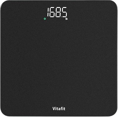 Vitafit Waga Cyfrowa, Wysoka Dokładność 0,05kg przez Nasze Profesjonalna Fabryka Od 2001, Waga Cyfrowa do Ciala LED Step-on, 3 Baterie AAA W Zestawie, 182kg, Spray Srebrno-Czarny