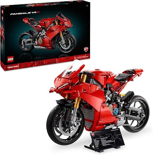 LEGO Technic Motocykl Ducati Panigale V4 S, Kreatywny Zestaw dla Dorosłych Fanów Motoryzacji, Model Pojazdu z Podstawką, Dekoracja do Domu i Biura,...