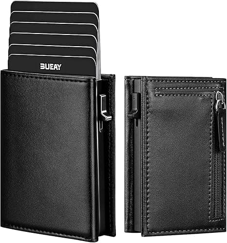 Portfel Męski,Slim Wallet z Kieszenią na Monety I Zapięciem Magnetycznym,Portfel na Karty,Etui na Karty Kredytowe z Blokadą Rfid,Okienkiem Identyfikacyjnym,Pop-Up Smart Wallet dla Mężczyzn