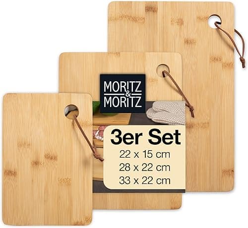 Moritz & Moritz 3 x bambusowe deski do krojenia - 33 x 22 / 28 x 22 / 22 x 15 cm, zestaw 3 drewnianych desek do krojenia, ubierania i serwowania