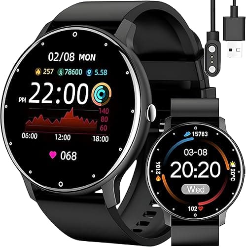Retoo Smartwatch Smart Watch 45 mm zegarek na rękę z ekranem dotykowym sportowy pasek fitness bransoletka Black Watch prezent Call Android iOS dla mężczyzn i kobiet czarny, Srebro szterlingowe