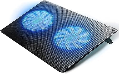 Retoo Podkładka chłodząca do laptopa i PS4 – LED, 12"-15,6" cicha, 2 wentylatory, chłodzenie Laptopa na USB, stojak regulowany