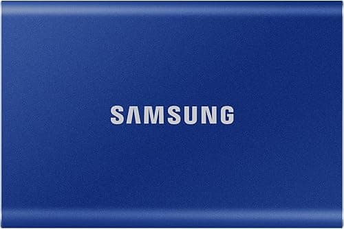 Przenośny dysk SSD Samsung T7, 2 TB, USB 3.2 Gen 2, odczyt 1050 MB/s, zapis 1000 MB/s, zewnętrzny SSD do iPhone'a 15+, komputerów Mac i PC, smartfonów i konsol do gier, niebieski, MU-PC2T0H/WW