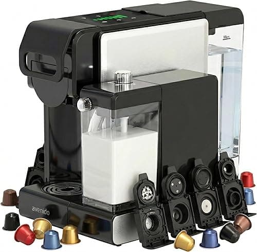 Ekspres do kawy ciśnieniowy na kapsułki ze spieniaczem mleka, wielokapsułkowy, 19 Bar, 2850W, regulacja ilości wody i mleka, 1L, ekran dotykowy, termoblok z kontrolą temperatury PID, czarny