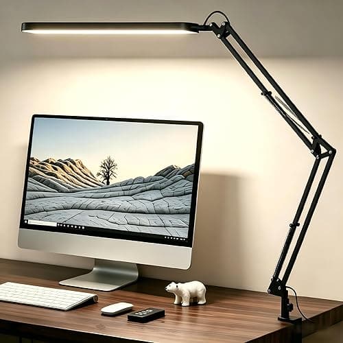 Lampa Biurkowa SKYLEO - LED Lampy na Biurko - 5 Trybów Kolorów X 11 Poziomów Jasności - Regulowane Ramię Obrotowe - Timer i Funkcja Pamięci - Lampa Studyjna 12 W - Czarna