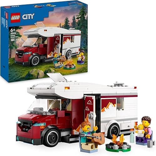LEGO City Wakacyjny Kamper Pełen Przygód, Konstrukcyjna Zabawka dla Dziecka do Zbudowania, Pojazd z Minifigurkami i Akcesoriami, Kreatywny Prezent dla 6-latka, dla Chłopca i Dziewczynki, 60454