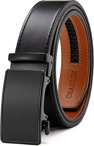 Pasek automatyczny męski, pasek skórzany Buckley z automatyczną klamrą z zapadką do garnituru biznesowego, szerokość 35 mm, bez dziur, dopasowany rozmiar - czarny