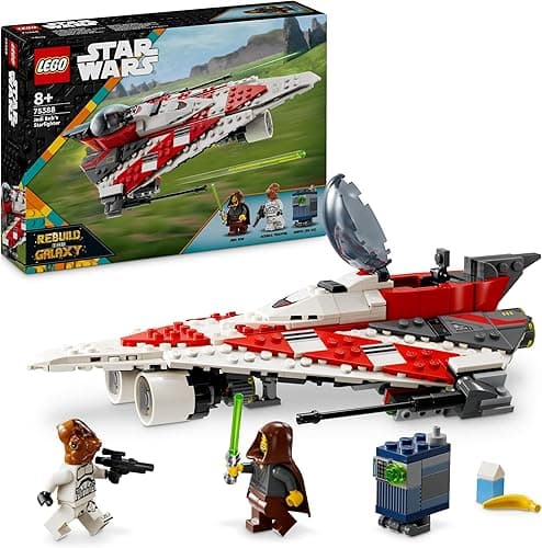 LEGO Star Wars Myśliwiec rycerza Jedi Boba, Zabawka dla Dziecka do Zbudowania, 2 Minifigurki i Figurka Droida, Pomysł na Prezent dla 8-latka, dla Chłopca, Dziewczynki, dla Fana Gwiezdnych Wojen, 75388