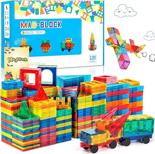 Magnetyczne klocki konstrukcyjne dla dzieci zabawki 120 sztuk -3D magnetyczne zabawki konstrukcyjne - Edukacyjne klocki konstrukcyjne dla dzieci w wieku 3 4 5 6 7 8 lat