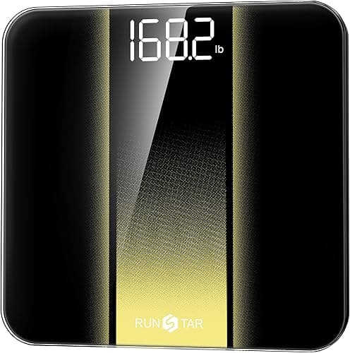 RunStar Cyfrowa waga osobowa o wysokiej precyzji, czytelny wyświetlacz LED, dokładna waga ze szkłem hartowanym 6 mm, 400 lb