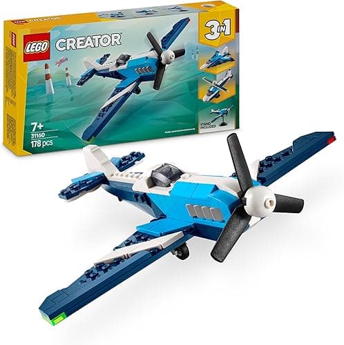 LEGO Creator 3 w 1 Statek powietrzny: samolot wyścigowy, Zestaw dla Dzieci do Przebudowania na Odrzutowiec lub Helikopter, Zabawka Konstrukcyjna na 7-latka, Prezent dla Chłopców i Dziewczynek 31160
