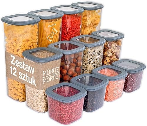 Moritz & Moritz Zestaw 12 pojemników na zapasy z pokrywkami, hermetyczne, nadają się do przechowywania żywności, hermetyczne, można układać w stos, do przechowywania żywności