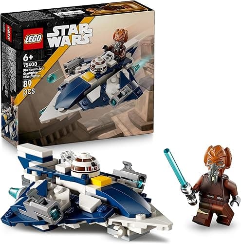 LEGO Star Wars Mikromyśliwiec Jedi Plo Koona z serialu Gwiezdne Wojny: Wojny klonów, zabawka dla dziecka do zbudowania z niebieskim mieczem świetlnym, prezent dla 6-latka, chłopca i dziewczynki 75400