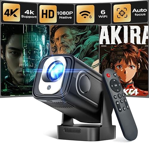 Alwtniet Mini Projektor 4K, Natywne 1080P, Przenośny Projektor z Androidem, Autofokus i Korekcja Keystone, WiFi 6 & Bluetooth 5.4, Głośnik 5W, Obrót 180°, Projektor do Sypialni Kina Domowego HY310