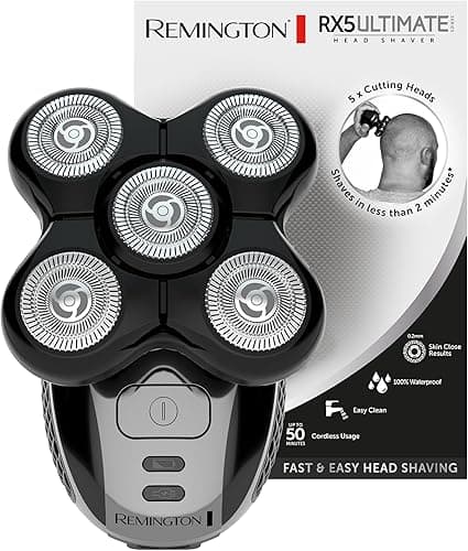 Remington golarka elektryczna do głowy, rotacyjna, golenie na dł. 0.2mm, antybakteryjna głowica, wodoodporna, bezprzewodowa, golenie na sucho i mokro, ciemnoszare etui, Ultimate RX5 XR1501