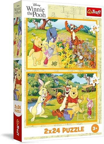 Trefl - Puzzle 2w1: Winnie the Pooh, Dzień w Ogrodzie - 2 x 24 Elementy, Zestaw Dwóch Układanek dla Dzieci od 3 lat