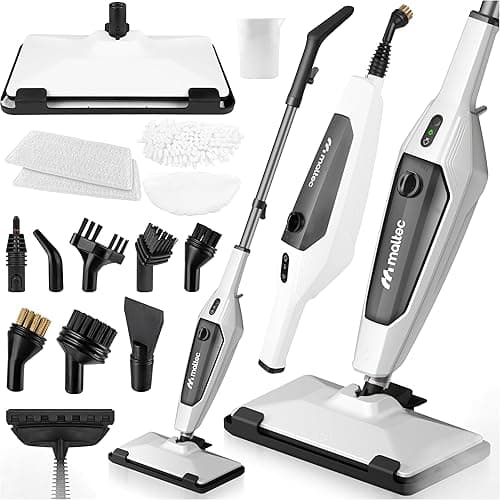 Odkurzacz parowy wielofunkcyjny 2000W MalTec, mop parowy, szczotka parowa do czyszczenia tapicerki, urządzenie ręczne z akcesoriami, biały