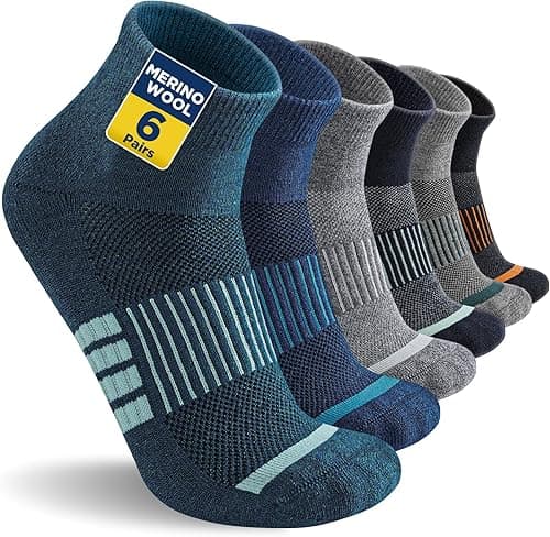 Skarpety trekkingowe z merynosów, damskie i męskie, oddychające skarpety do sneakersów, wełniane, wyściełane, krótkie skarpety sportowe, na co dzień, do uprawiania sportu, na zewnątrz, 6 par