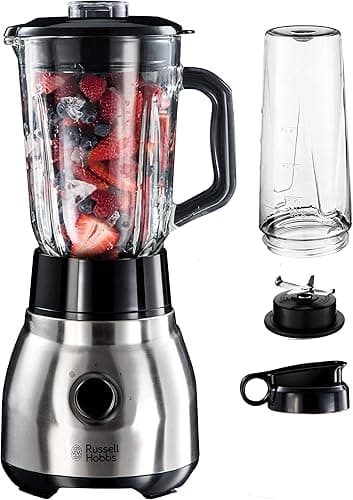 Russell Hobbs blender, blender kielichowy, pojemność 1,5l, pojemność butelki przenośnej 600ml, dwa poziomy prędkości i funkcja mielenia, moc 600W, srebny, Stainless Steel 2w1 23821-56