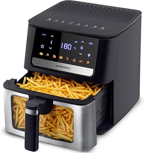 Berdsen Frytkownica Beztłuszczowa XL 6,5L - Airfryer z Okienkiem i Ekranem Dotykowym - 1700W - 8 Programów - Można Myć w Zmywarce