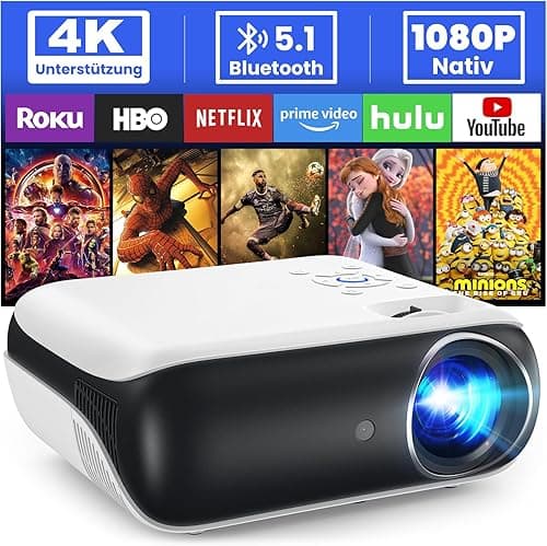 HOPVISION Projektor, Projektor Full HD 1080P, Projektor Bluetooth z Obsługą 4K, Przenośny Mini Projektor do Kina Domowego, Projektor Kompatybilny ze Smartfonem/HDMI/USB/AV/Fire Stick/PS5