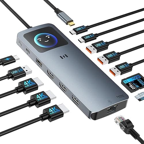 Stacja dokująca USB C 3 HDMI Laptop Dockingstation 3 monitory 13 w 1 Hub USB C Triple Display z 3 x 4K HDMI, 2,5G Ethernet, PD 100W, 5 x 10Gbps USB 3.1, inteligentny wyświetlacz, SD/TF dla Dell HP