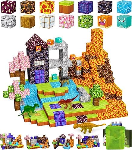 Magnetyczne klocki konstrukcyjne dla dzieci w wieku od 3 lat, 100 sztuk, magnetyczne, klocki do samodzielnego wykonania, z 4 dinozaurami, kreatywne zabawki dla dzieci w wieku od 3, 4, 5, 6, 7