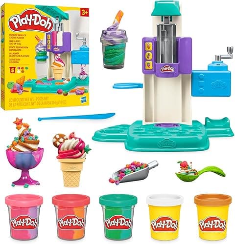 Play-Doh Ciastolina Zakręcone Tęczowe Lody | Lodziarnia, 5 Pojemników, w Tym 3 Dwukolorowe, i 7 Akcesoriów | Zabawka dla 3-Latka i Przedszkolaka | Prezent dla Dzieci, Dziewczynek i Chłopców