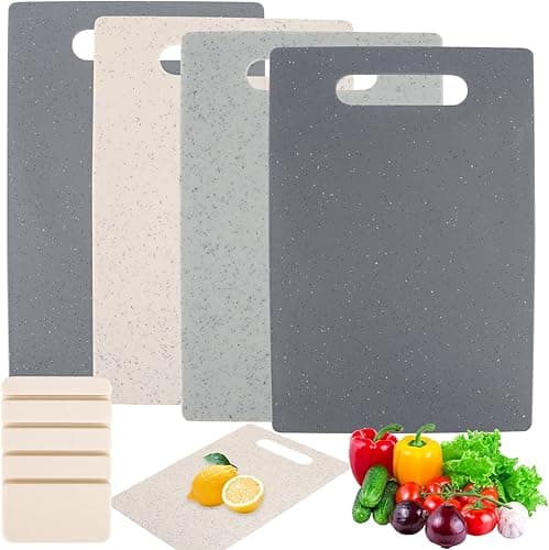 Zestaw desek do krojenia, 4-częściowy zestaw desek do krojenia do kuchni ze stojakiem do przechowywania, deska do krojenia z tworzywa sztucznego, do owoców i warzyw, gotowanej żywności, surowego mięsa