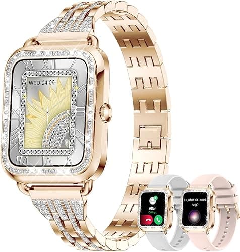 Smartwatch damski z funkcją telefonu, diamentowy, kolorowy wyświetlacz 1,29", inteligentny zegarek, damski zegarek w kolorze różowego złota 110+, tryby sportowe, muzyka, smartwatch dla kobiet