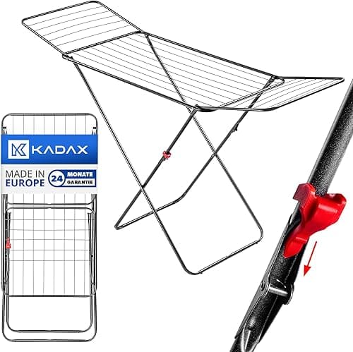 KADAX Suszarka skrzydłowa 18 m na pranie do mieszkania, balkonu i ogrodu, składana konstrukcja oszczędza miejsce, antypoślizgowe stopki zapewniają stabilność