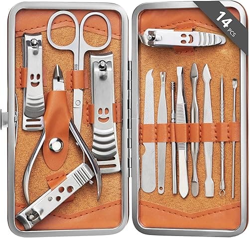 H&S Zestaw Do Manicure i Pedicure Dla Kobiet i Mężczyzn - 14 Elementów - Podróżny Zestaw Do Pielęgnacji Paznokci Ze Stali Nierdzewnej - Cążki i Obcinaczki Do Skórek W Skórzanym Etui