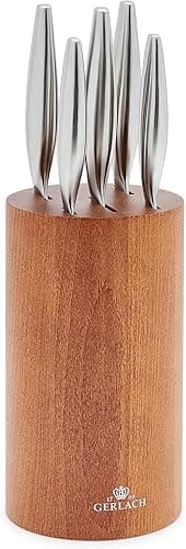 Gerlach Fine Zestaw Noży W Bloku Z Drewna Bukowego Do Kuchni 5 rodzajów Ostrza Stal Nierdzewna Drewno Bukowe Nóż Kuchenny Szefa Do Chleba Jarzyn