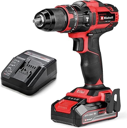 Einhell Akumulatorowa wiertarko-wkrętarka udarowa TE-CD 18/44 Li-i (1 x 2,5 Ah) Power X-Change (18 V, 44 Nm, funkcja wiercenia udarowego, metalowy uchwyt wiertarski 13 mm, 2-biegowy, w zestawie