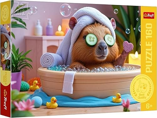Trefl - The Treflik Family, Kapibara w SPA - Puzzle 160 Elementów - Kolorowe Puzzle z Kapibarą w Domowym SPA, Kreatywna Rozrywka, Zabawa dla Dzieci od 6 lat