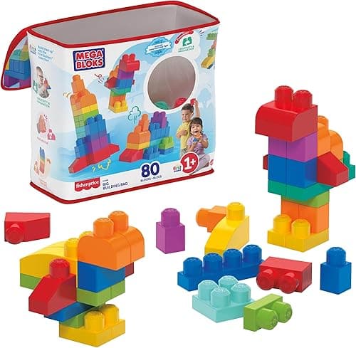 MEGA Bloks DCH63 - Torba na klocki - duża 80 elementów, kolorowa, zabawki od 1 roku życia