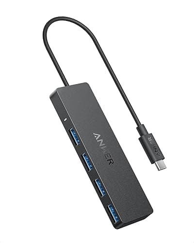 Anker Hub USB-C, 4 porty USB 3.0, hub do przesyłania danych z prędkością 5 Gb/s, przedłużacz 20 cm (bez ładowarki), rozdzielacz do urządzeń MacBook, Mac Pro, iMac, Surface, Flash Drive, dysków HDD