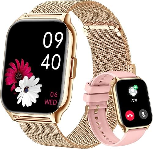 Popglory Smartwatch dla kobiet i mężczyzn, odbieranie połączeń, smartwatch z 2 paskami i dzielonym ekranem, ponad 100 sportowych zegarków fitness z monitorem ciśnienia krwi, tlenu, tętna, dla systemów